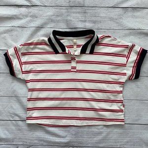 NWOT i heart it Red/White/Blue Striped Cropped Polo Shirt‎ Size Medium (NEW!)